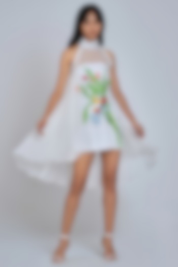 White Floral Embroidered Mini Dress by World Of Ra