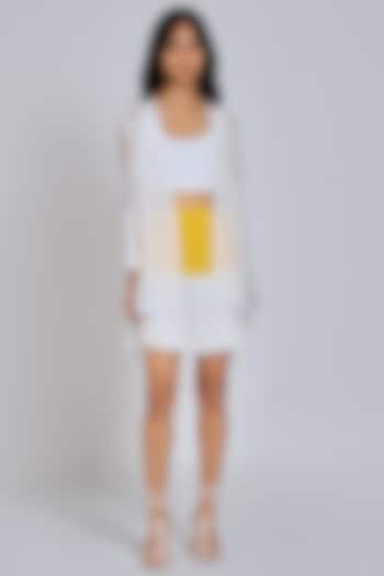 White & Yellow Pleated Mini Skirt by World Of Ra