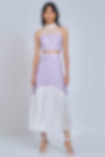 White & Lilac Embroidered Midi Skirt by World Of Ra