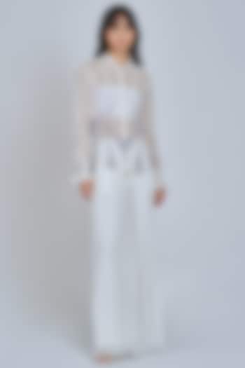White Georgette Pleated Pants by World Of Ra