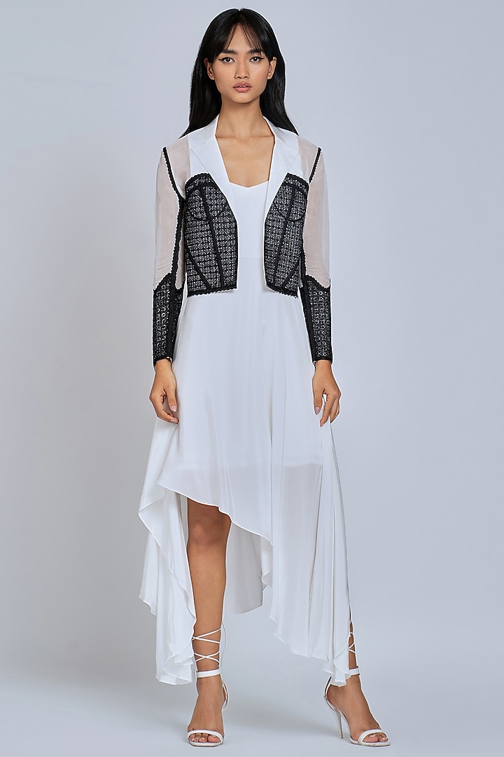 White Crepe High-Low Dress by World Of Ra