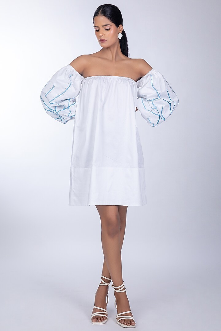 White Cotton Satin Off-Shoulder Dress by World Of Ra at Pernia's Pop Up Shop