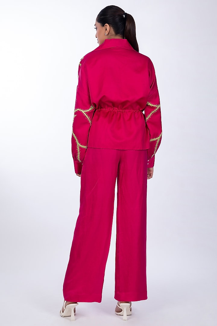 Rose Pink Linen Satin Jacket by World Of Ra at Pernia's Pop Up Shop