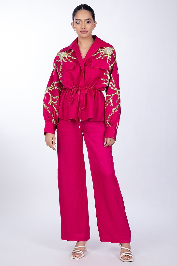 Rose Pink Linen Satin Jacket by World Of Ra at Pernia's Pop Up Shop