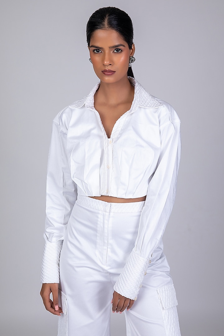 White Cotton Satin Pant Set by World Of Ra at Pernia's Pop Up Shop