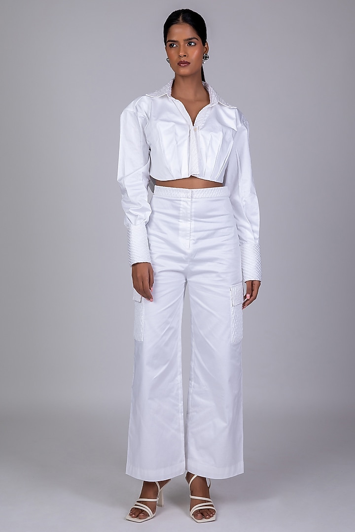 White Cotton Satin Pintuck Shirt by World Of Ra at Pernia's Pop Up Shop