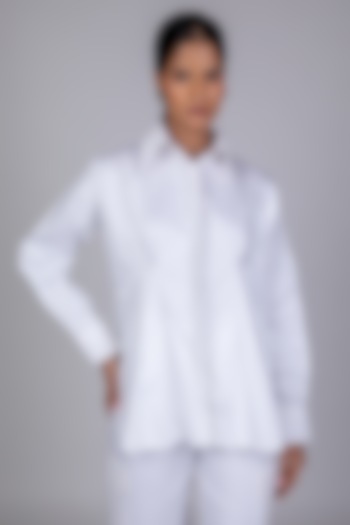 White Cotton Satin Flared Shirt by World Of Ra