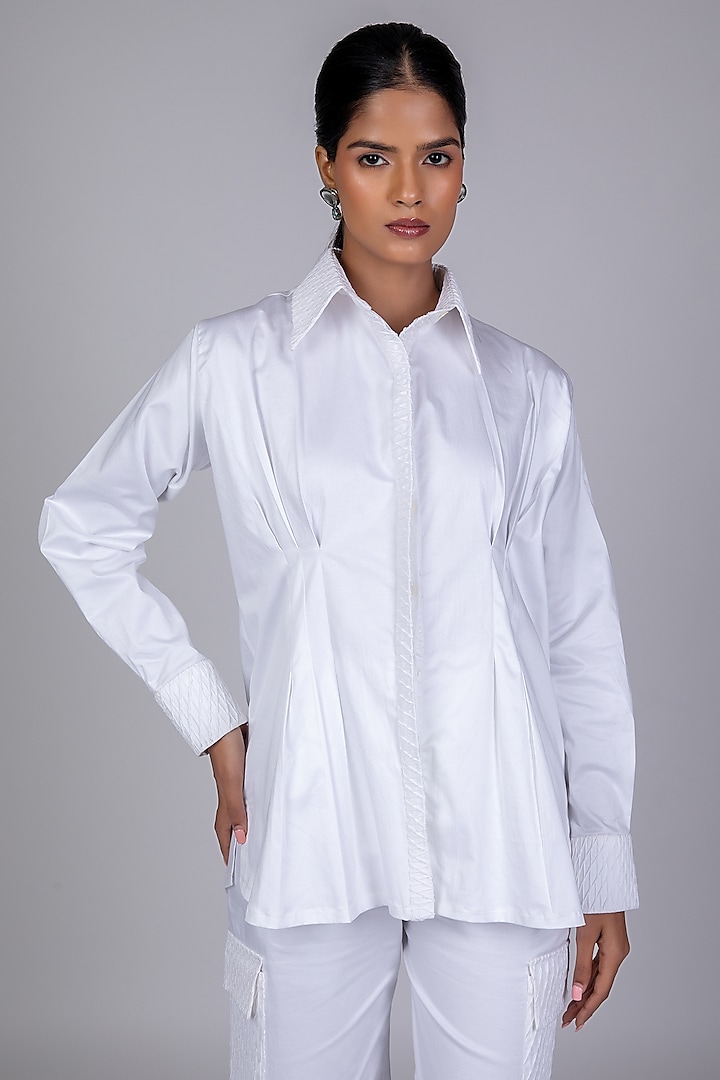 White Cotton Satin Flared Shirt by World Of Ra