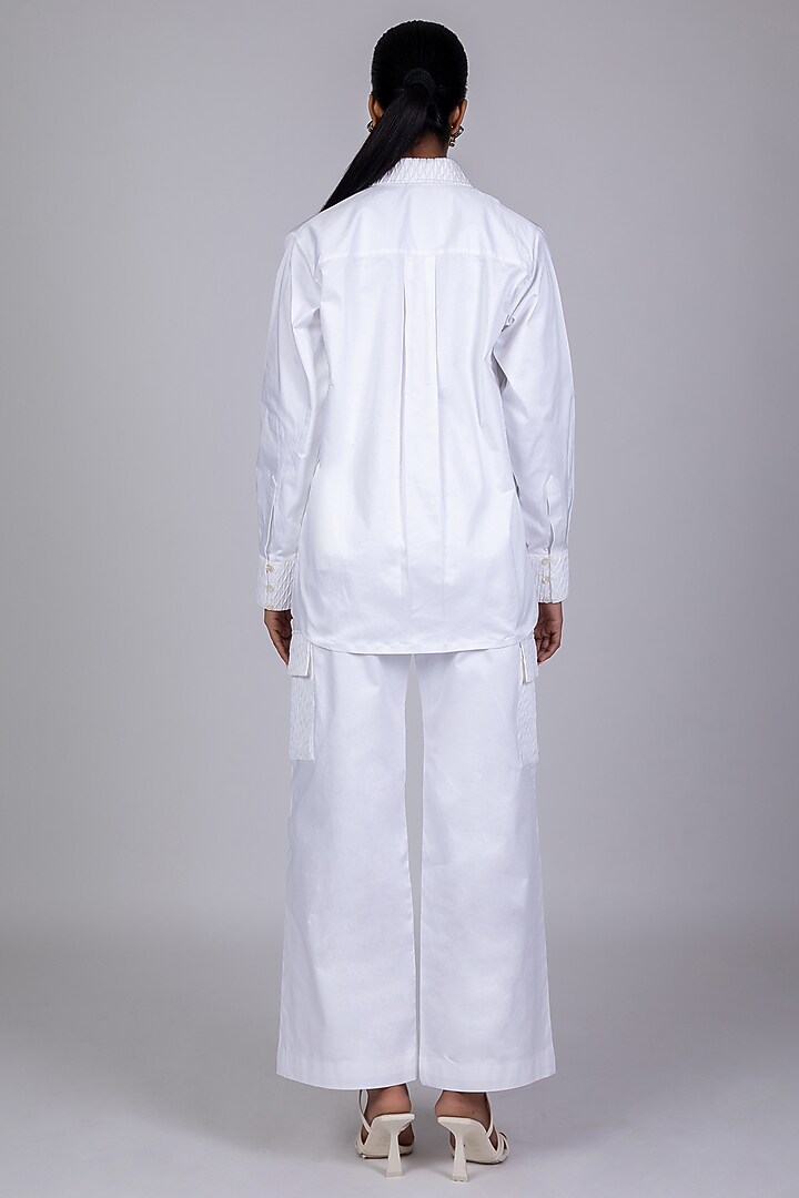 White Cotton Satin Flared Shirt by World Of Ra at Pernia's Pop Up Shop