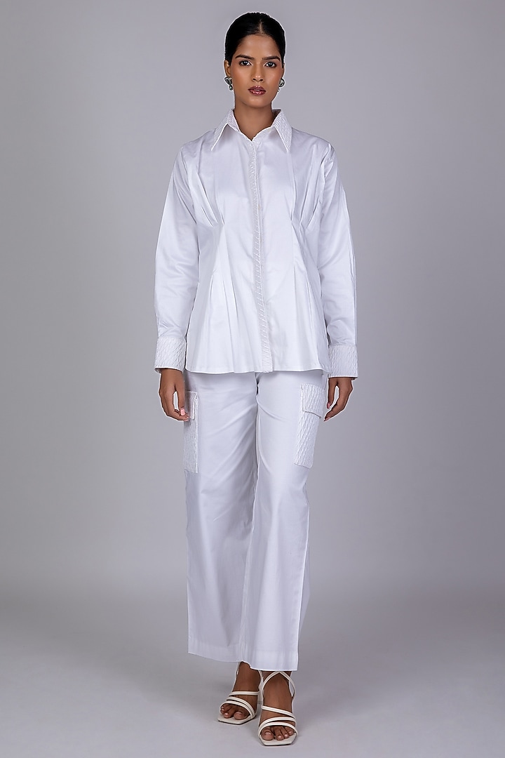 White Cotton Satin Flared Shirt by World Of Ra at Pernia's Pop Up Shop