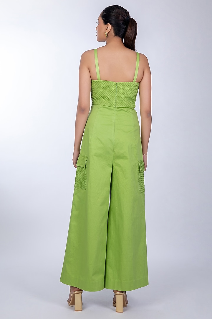 Green Cotton Satin Jumpsuit by World Of Ra at Pernia's Pop Up Shop