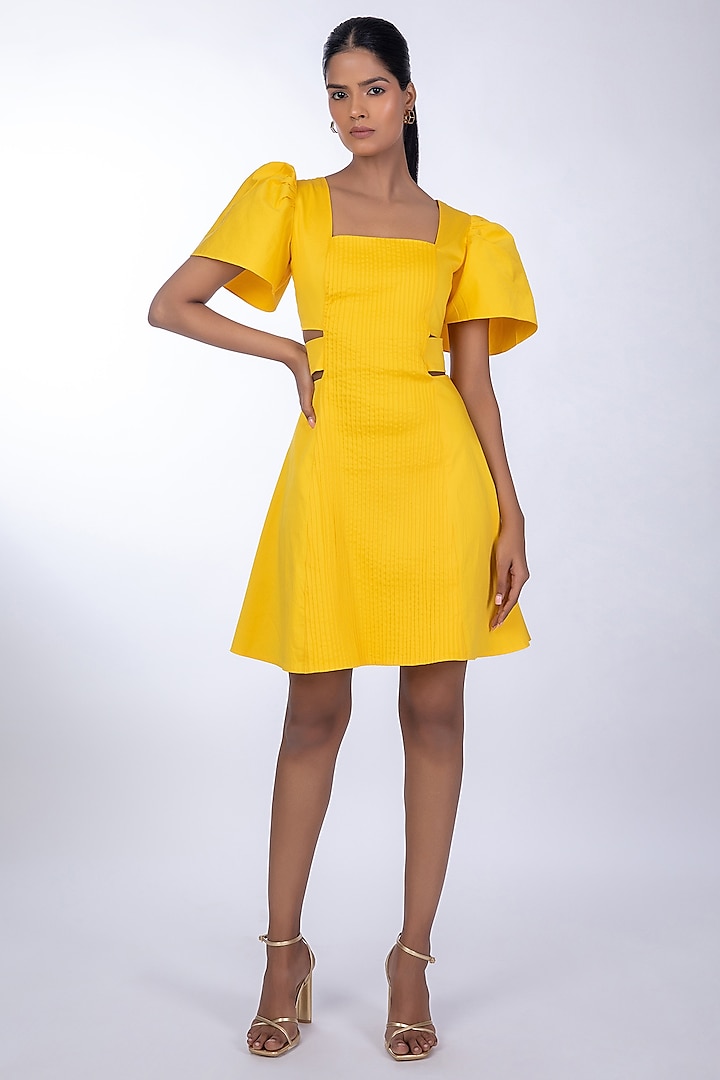 Yellow Cotton Satin Dress by World Of Ra