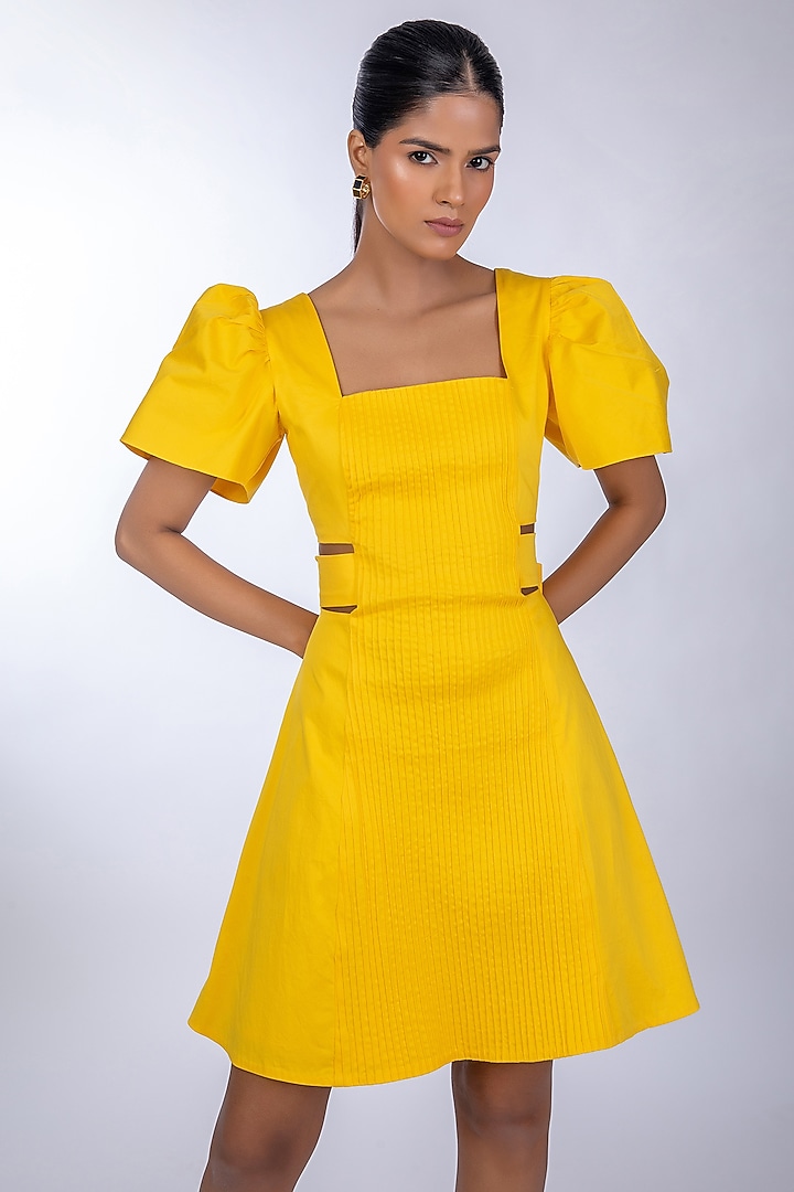Yellow Cotton Satin Summer Dress by World Of Ra at Pernia's Pop Up Shop