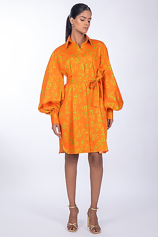 Orange Cotton Satin Dress by World Of Ra