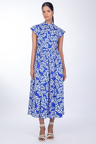 Blue Cotton Satin Dress by World Of Ra