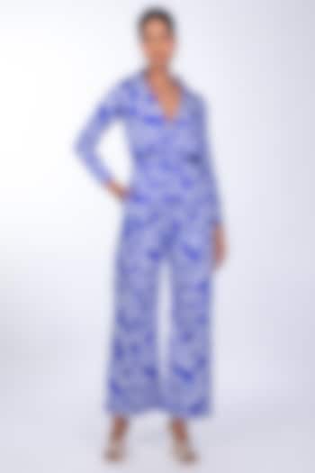 Blue Cotton Satin Jumpsuit by World Of Ra