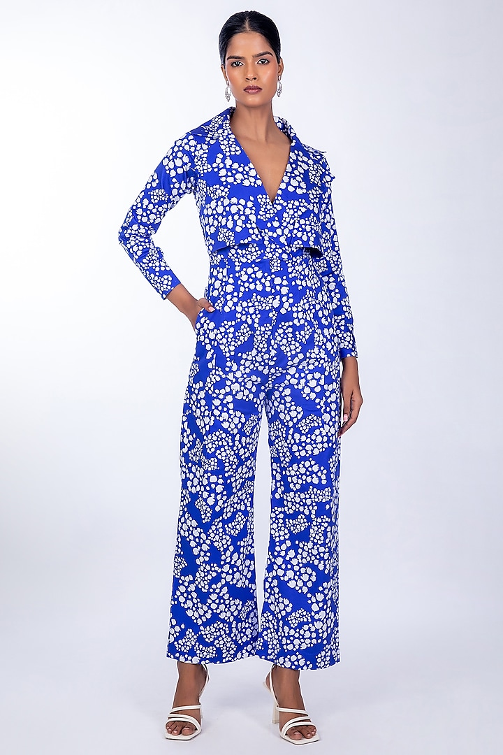 Blue Cotton Satin Jumpsuit by World Of Ra