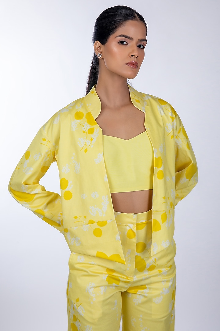 Yellow Cotton Satin Pant Set by World Of Ra at Pernia's Pop Up Shop