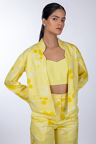 Yellow Cotton Satin Blazer by World Of Ra