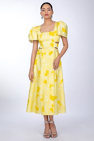 Yellow Cotton Satin Dress by World Of Ra