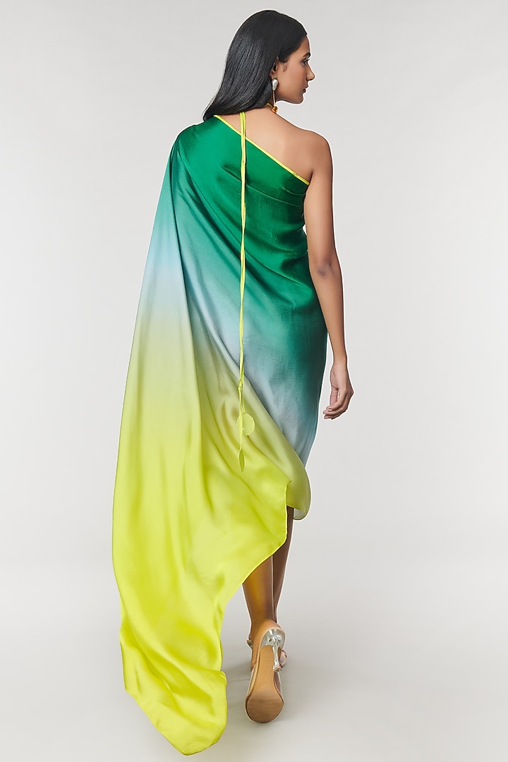 One-Shoulder Green Ombre Printed Ring Vacation Dress by Amit Aggarwal X Wendell Rodricks at Pernia's Pop Up Shop