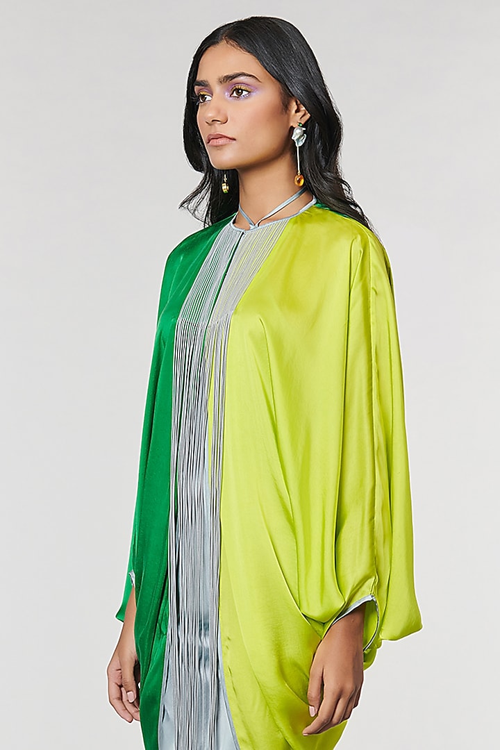 Neon & Green Half n Half Fringe Yoke Vacation Dress by Amit Aggarwal X Wendell Rodricks at Pernia's Pop Up Shop