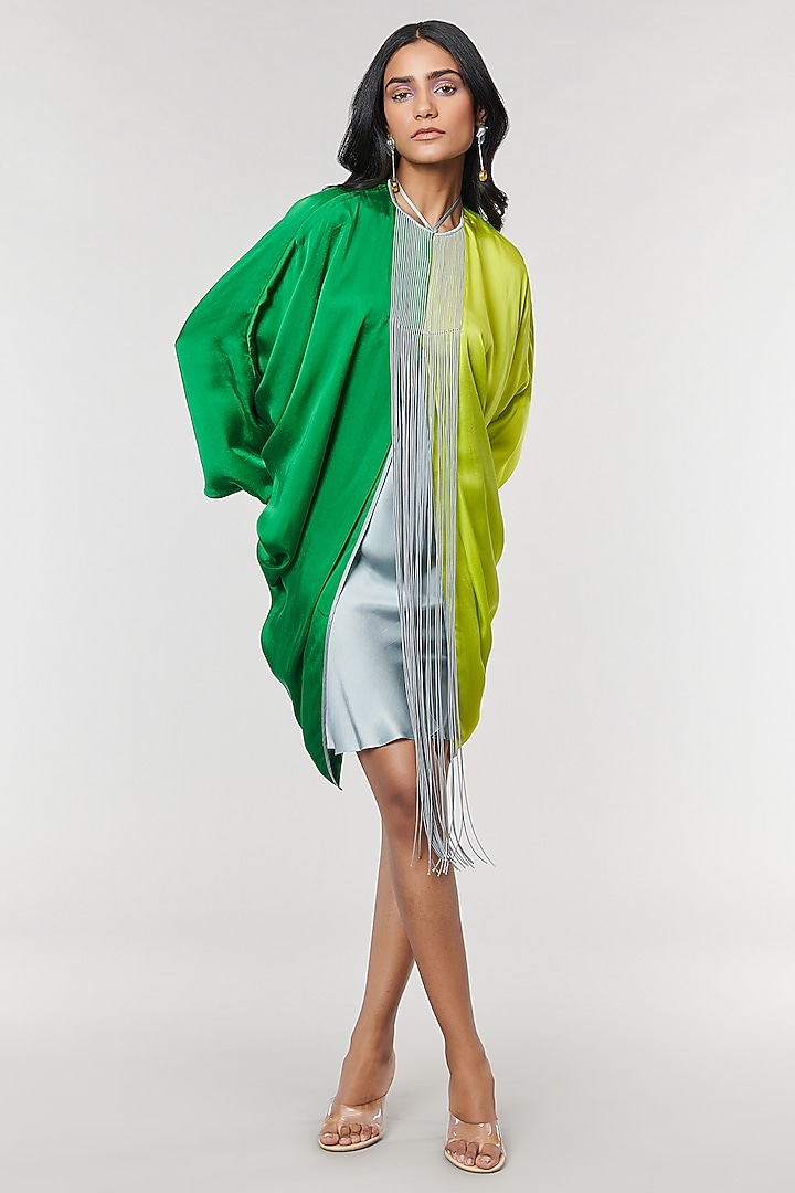 Neon & Green Half n Half Fringe Yoke Vacation Dress by Amit Aggarwal X Wendell Rodricks at Pernia's Pop Up Shop