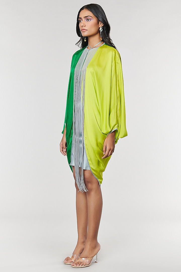 Neon & Green Half n Half Fringe Yoke Vacation Dress by Amit Aggarwal X Wendell Rodricks at Pernia's Pop Up Shop