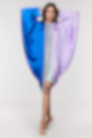 Blue & Lilac Half n Half Fringe Yoke Dress by Amit Aggarwal X Wendell Rodricks
