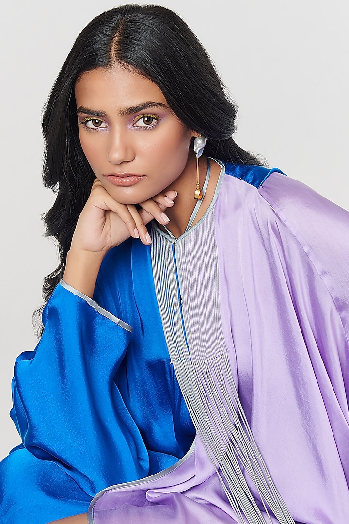 Blue & Lilac Half n Half Fringe Yoke Vacation Dress by Amit Aggarwal X Wendell Rodricks at Pernia's Pop Up Shop