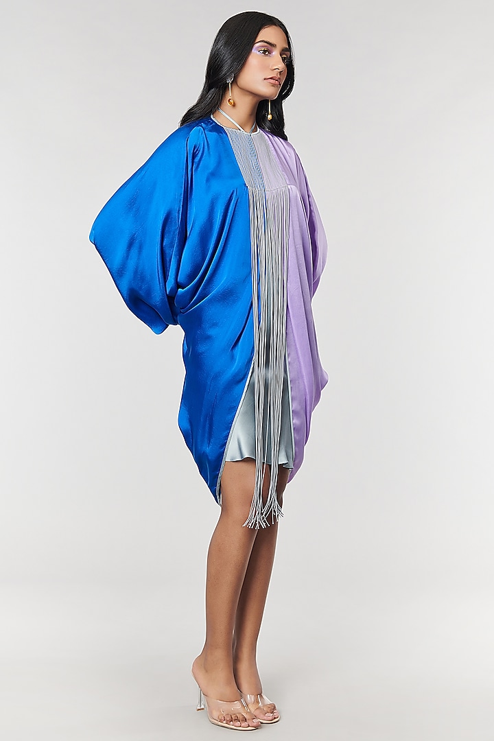 Blue & Lilac Half n Half Fringe Yoke Vacation Dress by Amit Aggarwal X Wendell Rodricks at Pernia's Pop Up Shop