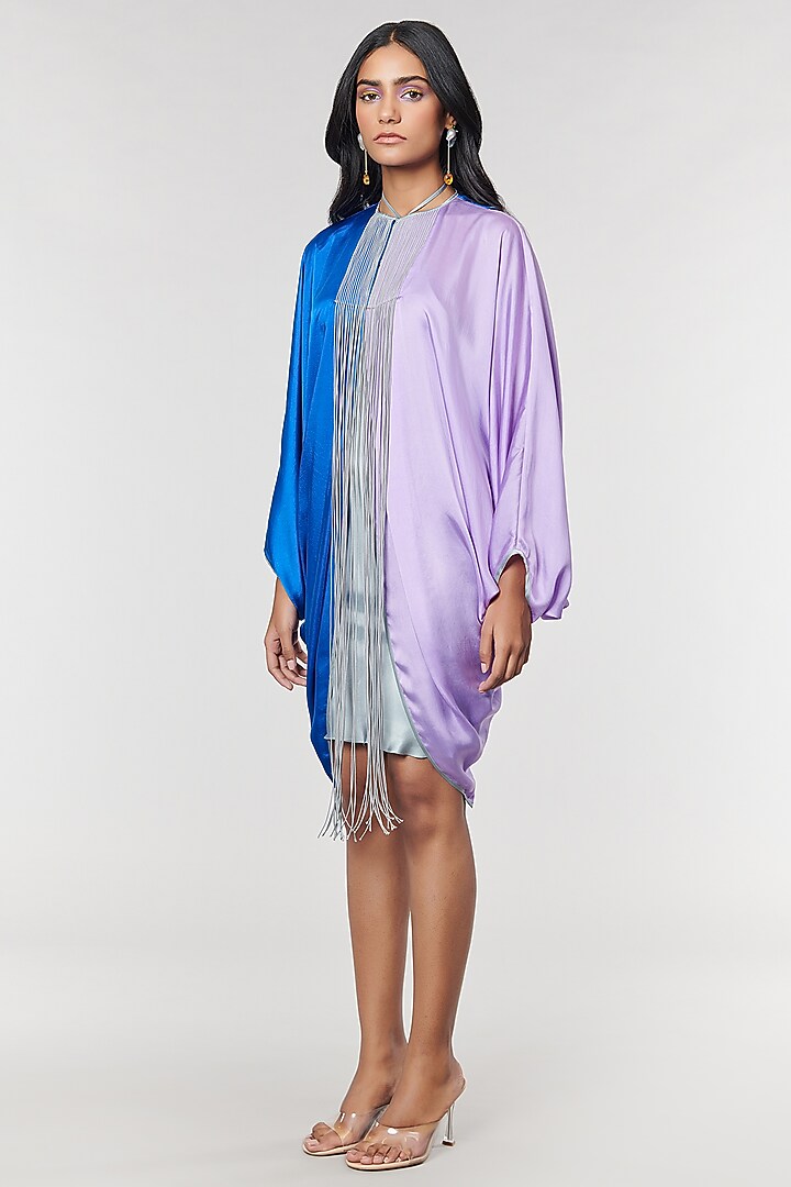 Blue & Lilac Half n Half Fringe Yoke Vacation Dress by Amit Aggarwal X Wendell Rodricks at Pernia's Pop Up Shop