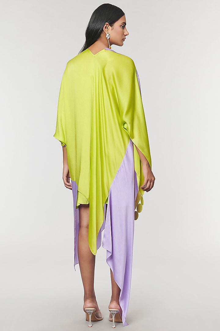 Neon & Purple Scalloped Detailed Draped Sash Vacation Dress by Amit Aggarwal X Wendell Rodricks at Pernia's Pop Up Shop