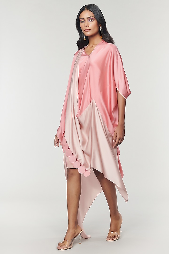 Salmon Pink & Blush Scalloped Detailed Draped Sash Vacation Dress by Amit Aggarwal X Wendell Rodricks at Pernia's Pop Up Shop
