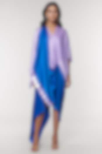 Lilac & Blue Scalloped Detailed Draped Sash Dress by Amit Aggarwal X Wendell Rodricks