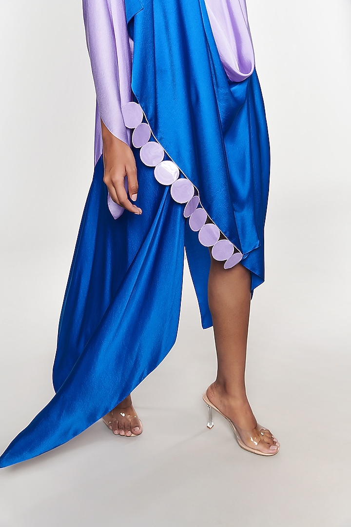 Lilac & Blue Scalloped Detailed Draped Sash Vacation Dress by Amit Aggarwal X Wendell Rodricks at Pernia's Pop Up Shop