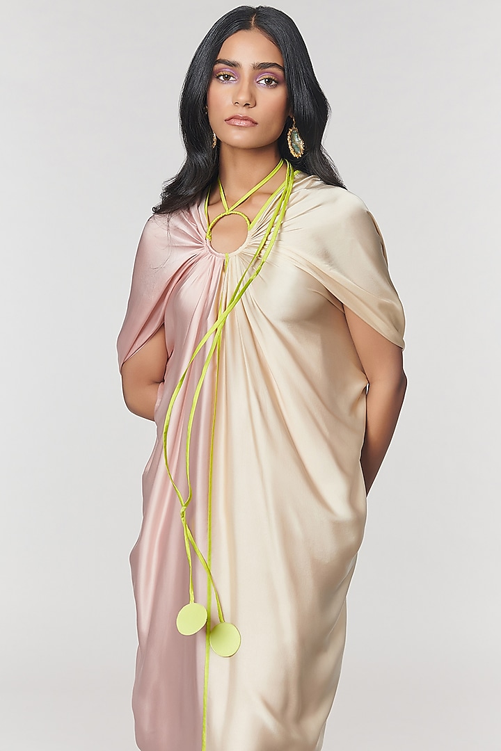 Blush & Champagne Half n Half Ring Vacation Dress by Amit Aggarwal X Wendell Rodricks at Pernia's Pop Up Shop