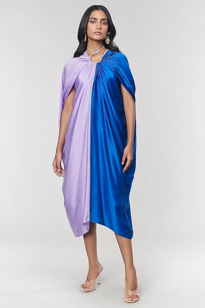 Lilac & Blue Half n Half Ring Dress by Amit Aggarwal X Wendell Rodricks
