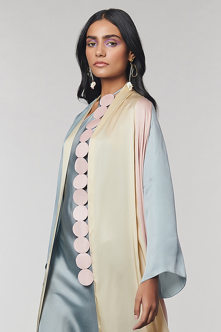 Grey & Blush Scalloped Detailed Cape With Grey Slip Vacation Dress by Amit Aggarwal X Wendell Rodricks at Pernia's Pop Up Shop