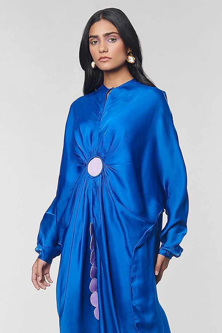 Blue Scalloped Detailed Kaftan Ring Vacation Dress by Amit Aggarwal X Wendell Rodricks at Pernia's Pop Up Shop