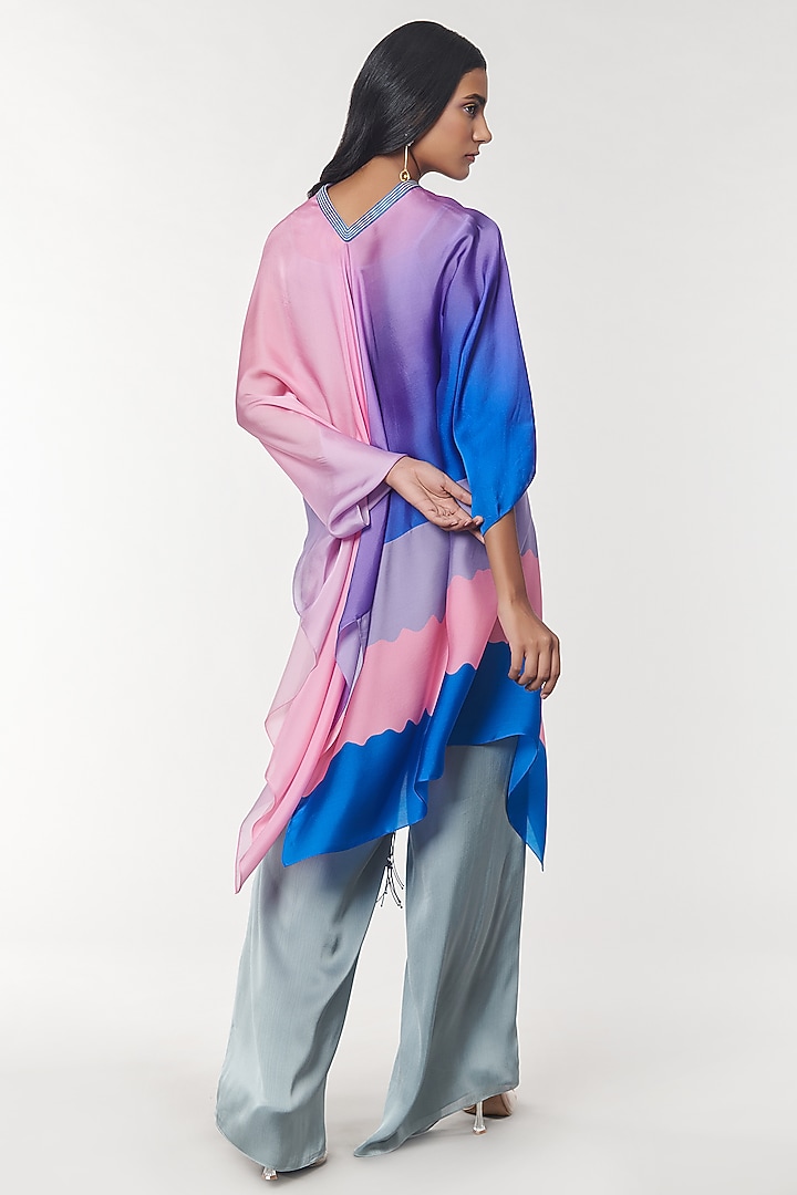 Blue Ombre Printed Fringed Neck Kaftan Tunic by Amit Aggarwal X Wendell Rodricks at Pernia's Pop Up Shop