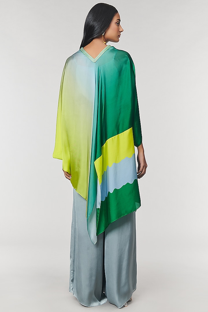 Green Ombre Printed Fringe Neck Kaftan Tunic by Amit Aggarwal X Wendell Rodricks at Pernia's Pop Up Shop