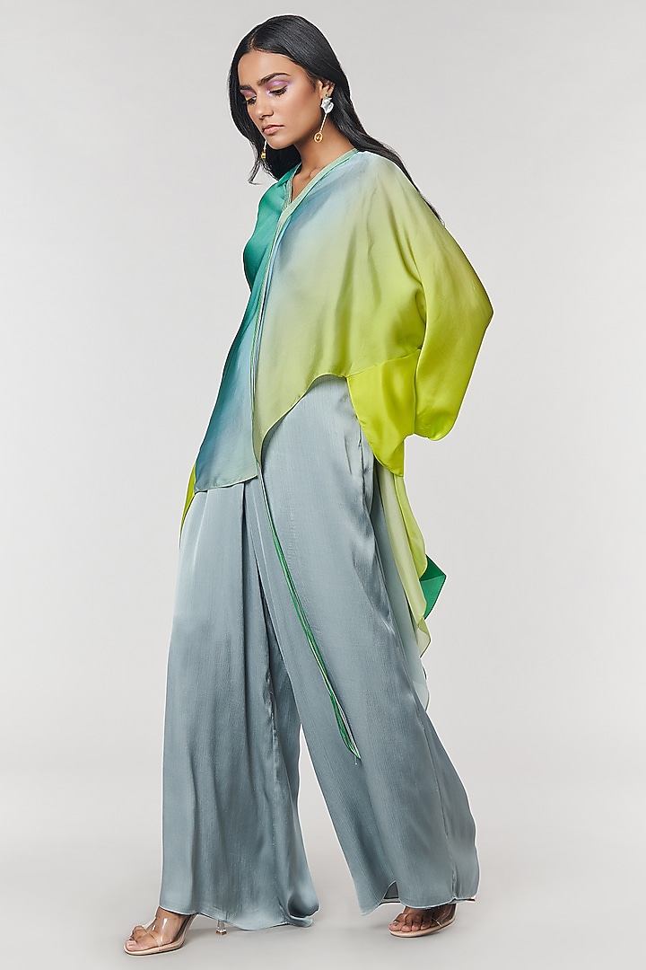Green Ombre Printed Fringe Neck Kaftan Tunic by Amit Aggarwal X Wendell Rodricks at Pernia's Pop Up Shop