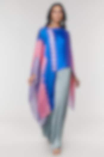 Blue Ombre Printed Scalloped Detailed Cape Top by Amit Aggarwal X Wendell Rodricks