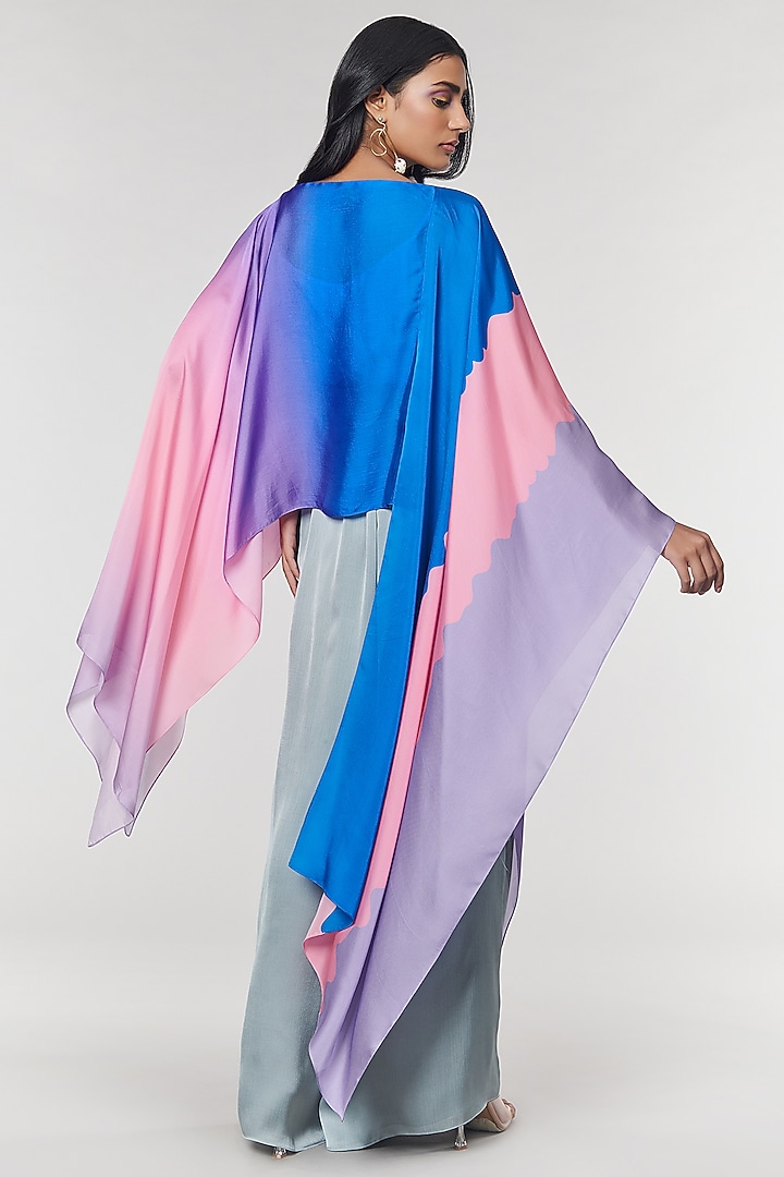 Blue Ombre Printed Scalloped Detailed Cape Top by Amit Aggarwal X Wendell Rodricks at Pernia's Pop Up Shop
