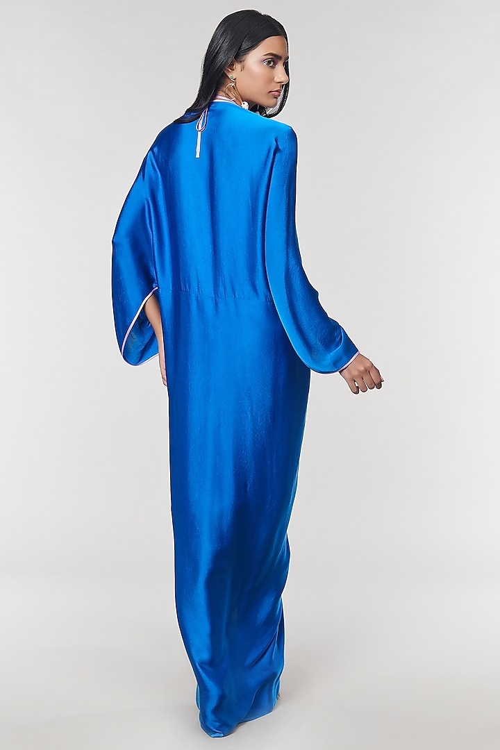Blue Scalloped Detailed Ring Party Wear Gown by Amit Aggarwal X Wendell Rodricks at Pernia's Pop Up Shop