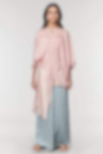 Blush Scalloped Detailed Asymmetrical Cape Top by Amit Aggarwal X Wendell Rodricks