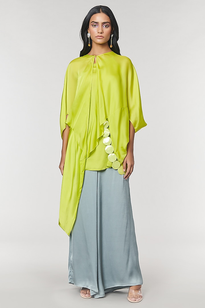 Neon Scalloped Detailed Asymmetrical Cape Top by Amit Aggarwal X Wendell Rodricks