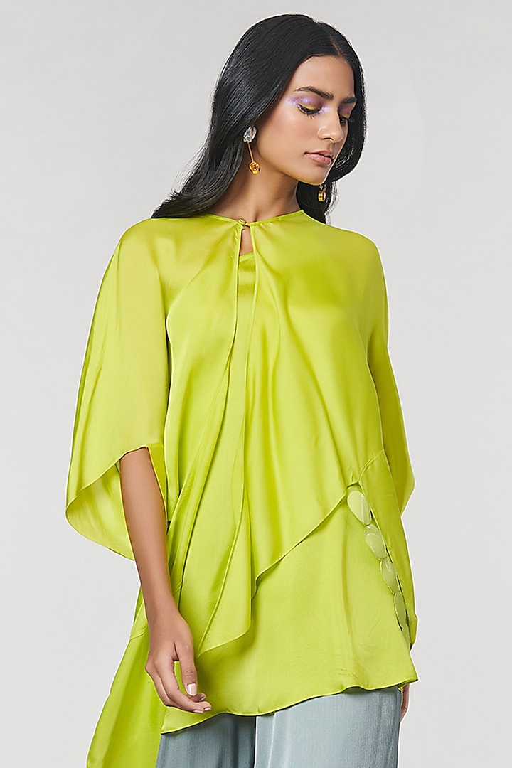 Neon Scalloped Detailed Asymmetrical Cape Top by Amit Aggarwal X Wendell Rodricks at Pernia's Pop Up Shop