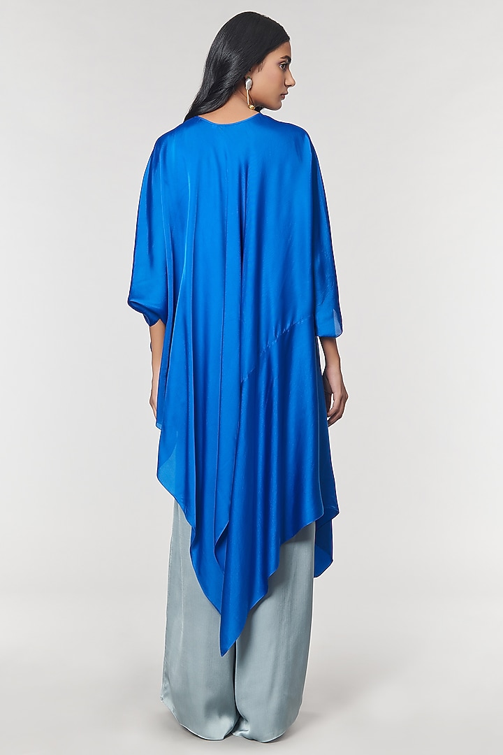 Blue Scalloped Detailed Asymmetrical Cape Top by Amit Aggarwal X Wendell Rodricks at Pernia's Pop Up Shop